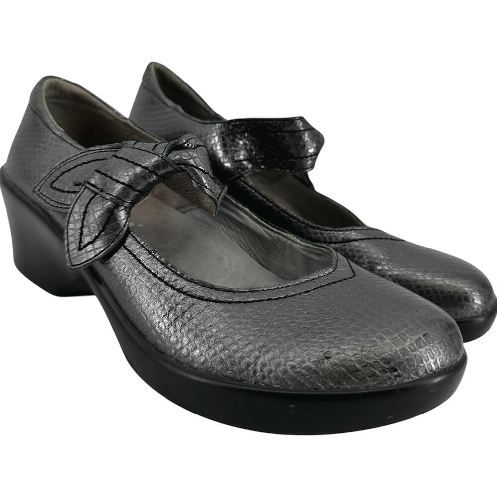 Alegria Ella Mary Janes Leather Memory Foam Arch Support Snakeskin Pewter 7